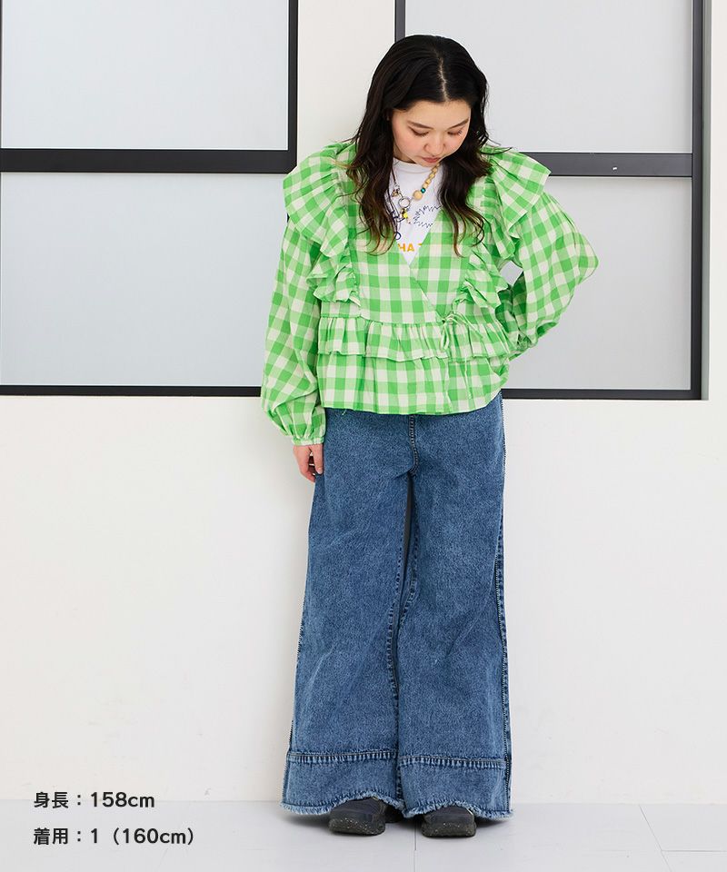 CLEARANCE SALE価格】ギンガムカシュクールブラウス(160cmのみ