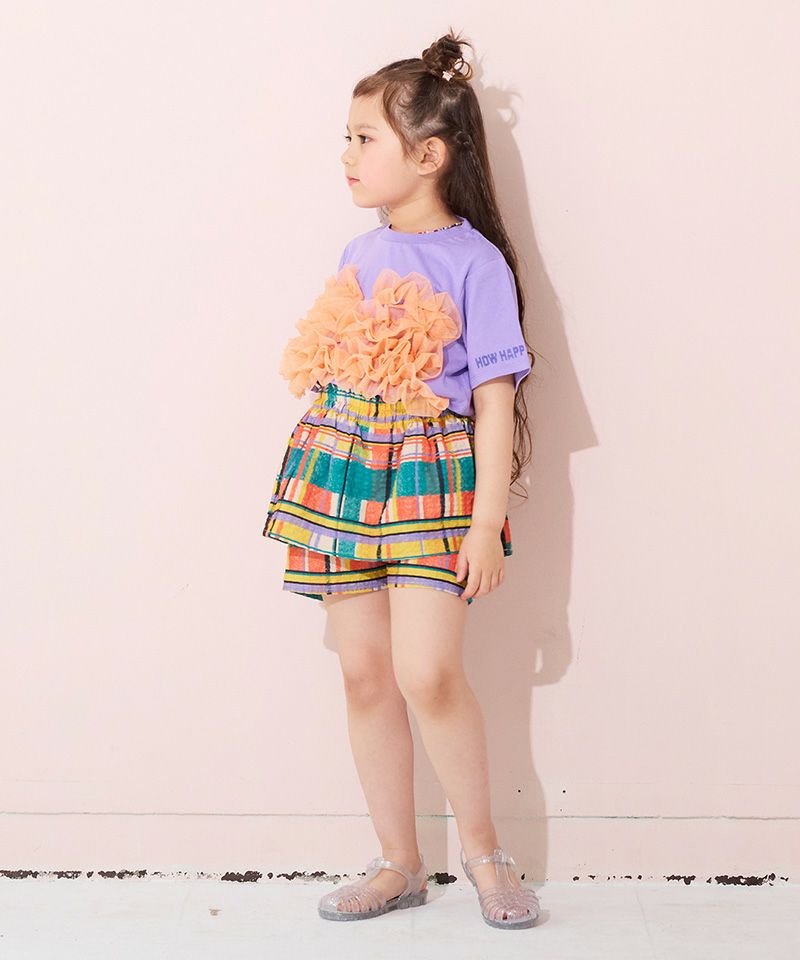 microwave オレンジ Tシャツ チュールフリル 新品　未使用　タグ付き プリント 半袖 Tシャツ カットソー ユニセックス M オレンジ