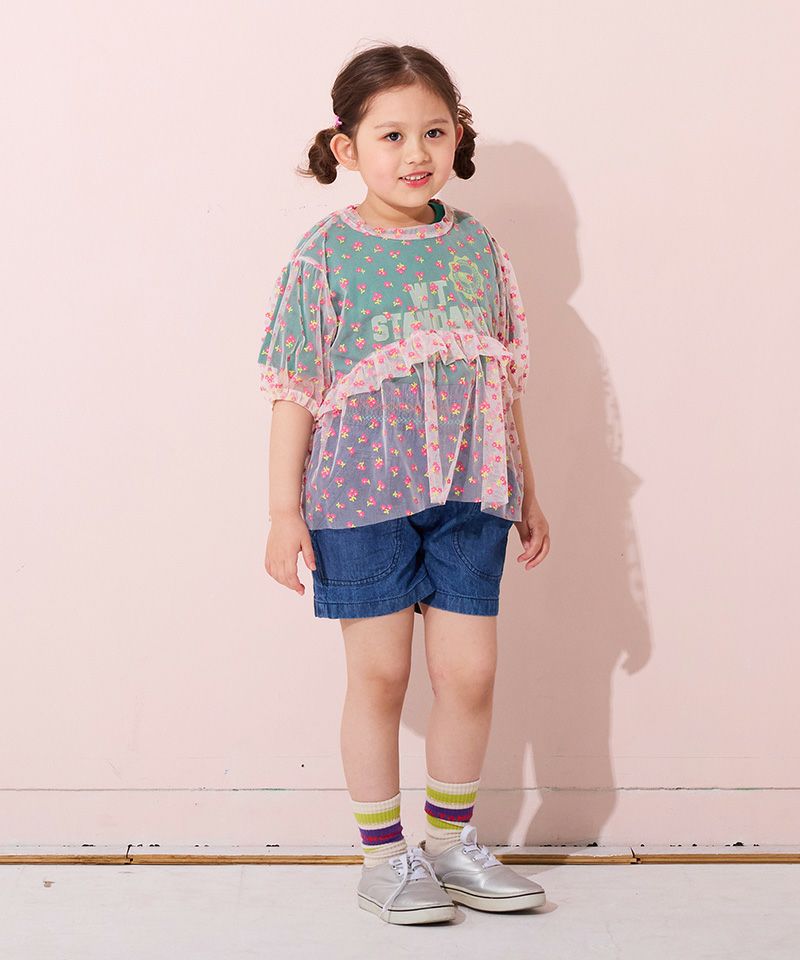 もも太♪フラワーレーストップス フリル デニム ショートパンツ 110 レース フリル ショートパンツ[品番：LFTW0000099]｜SHOPLIST