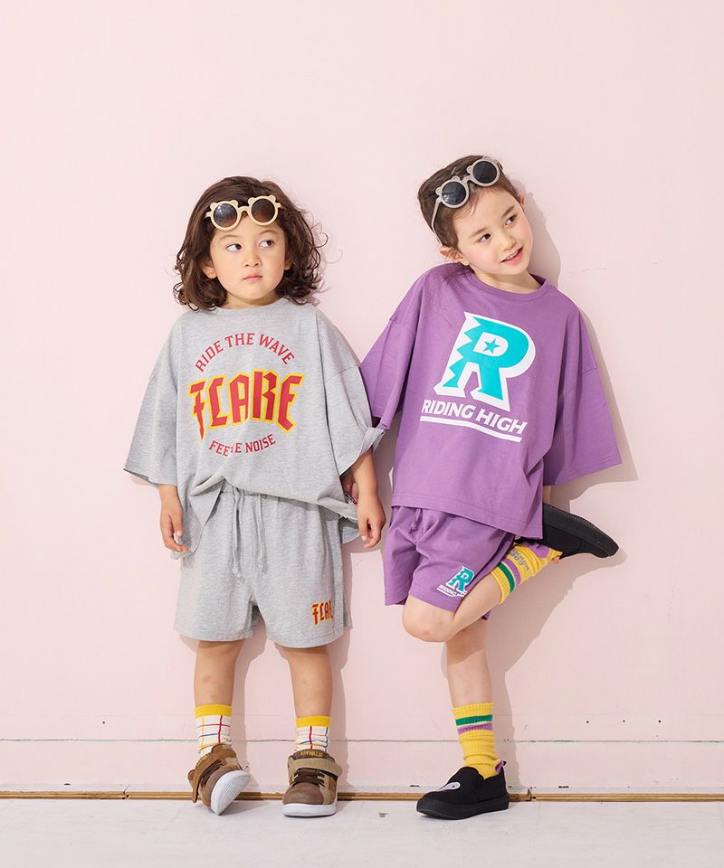 LIBERTY WALK セットアップ グレー プリント 刺繍 ロゴ 半袖短パン LIBERTY WALK トップス 半袖 Tシャツ グレー プリント 刺繍 ロゴ