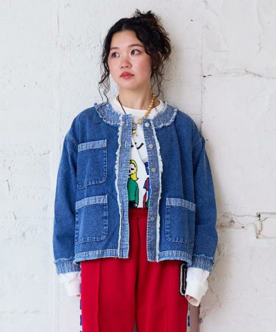 ノーカラーデニムジャケット(大人サイズ) ｜ アウター・ジャケット