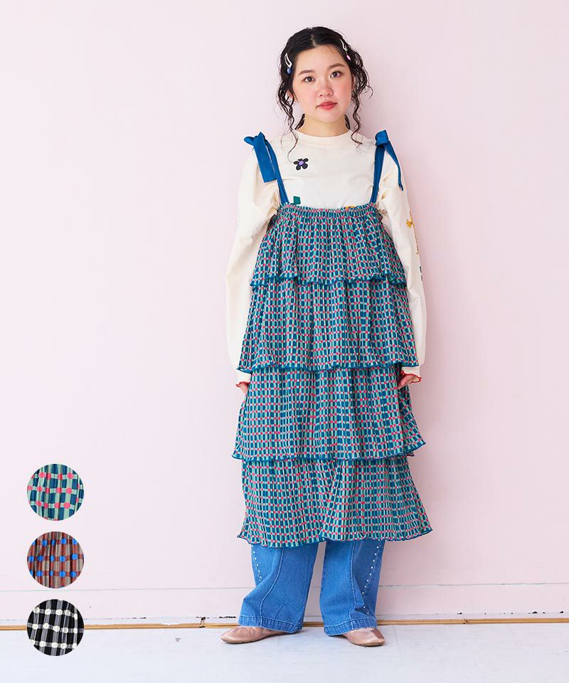 ギンガムプリーツティアードワンピース(大人サイズ) ｜ ワンピース