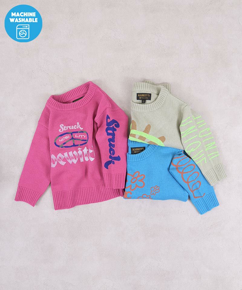 マシンウォッシャブル】クルーネックプリントセーター ｜ トップス