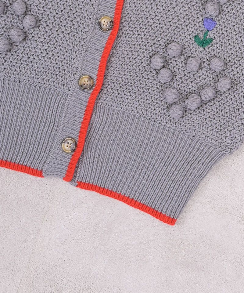 マシンウォッシャブル】ポンポンフラワーニットカーディガン